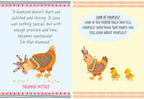 Illustrated pages from Badass Mother Clucker with motivational quotes and colourful chicken characters.