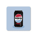 Pale blue square coaster with rounded corners featuring an illustrated black can of Pepsi Max.