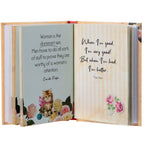 Open Pussy Power book showing powerful female quotes with vintage kitten and floral illustrations.