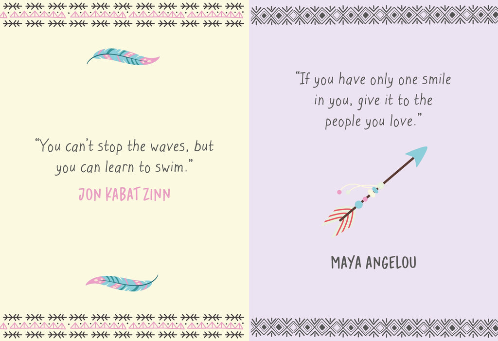 Inside Paw-sitive Vibes Only with colourful illustrated pages featuring uplifting quotes about resilience and love.