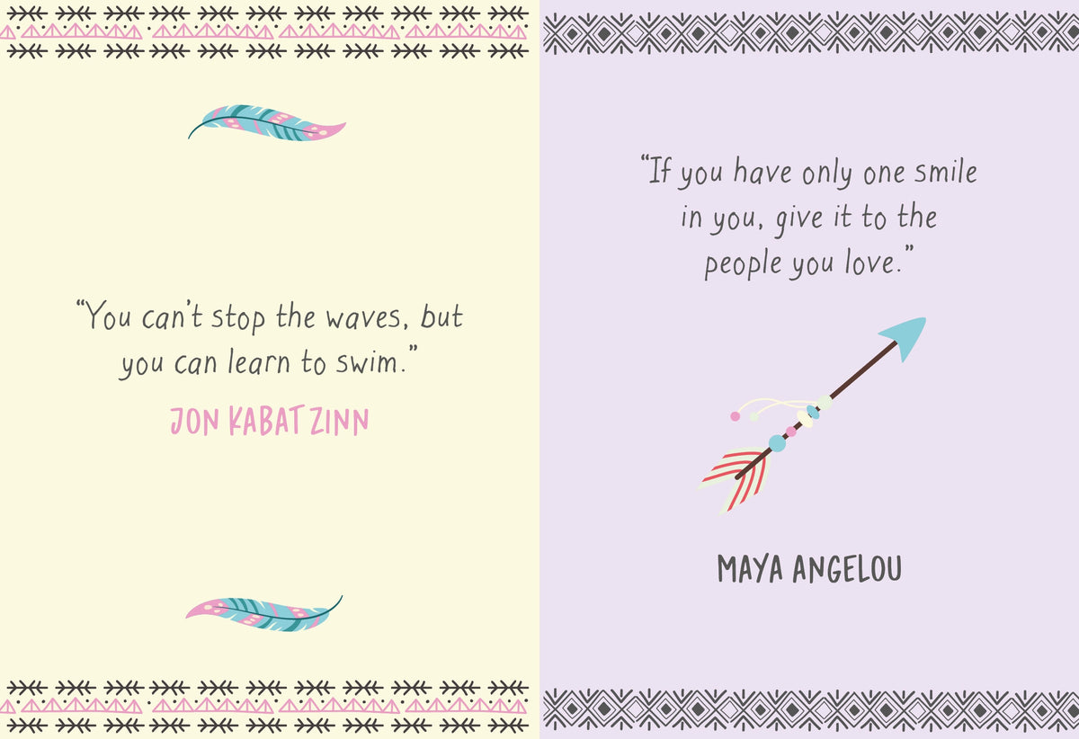 Inside Paw-sitive Vibes Only with colourful illustrated pages featuring uplifting quotes about resilience and love.