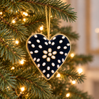 Navy Velvet Heart Christmas Bauble