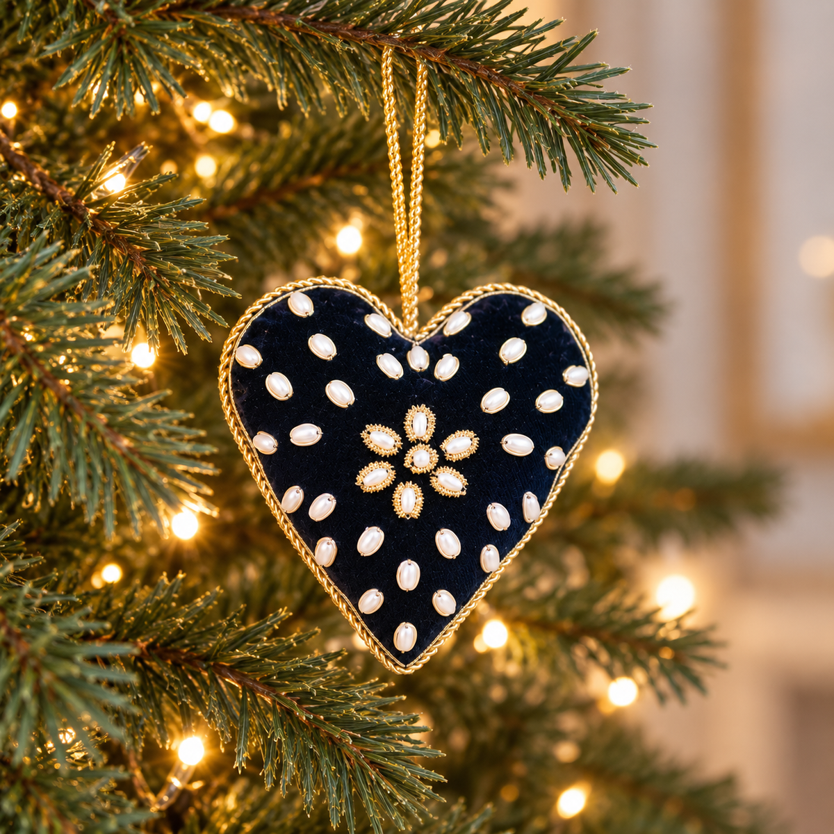 Navy Velvet Heart Christmas Bauble