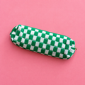 Green and white gingham fabric zip case for pencils, pens, make up brushes and small everyday essentials.