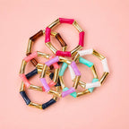 Hot Pink and Gold Acrylic Bamboo Stretch Bracelet