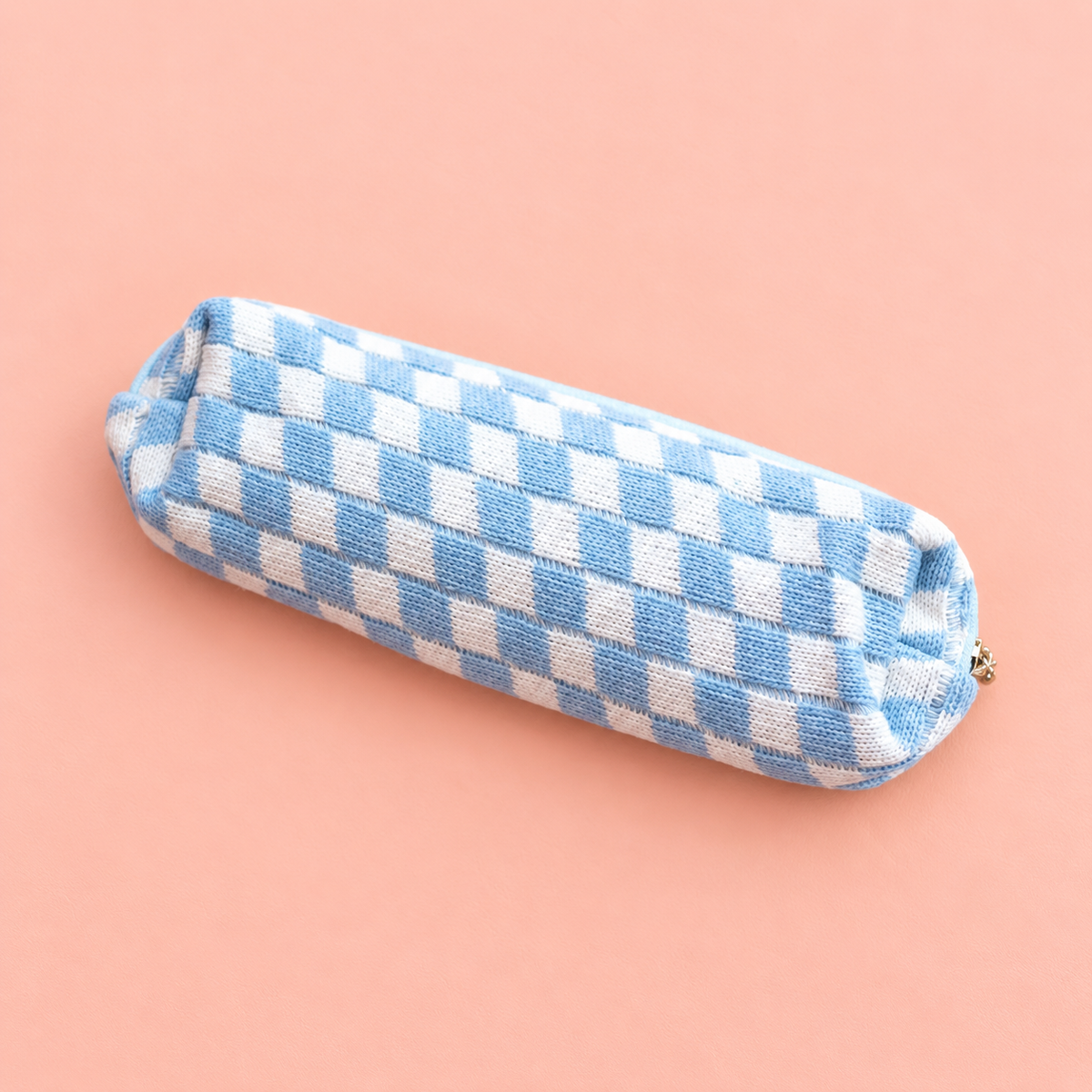 Blue Gingham Fabric Pencil & Make Up Brush Case