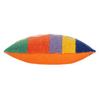 Colorful striped pillow with a white background
