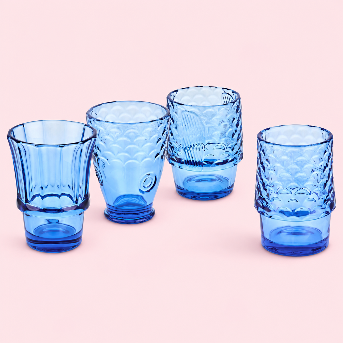 Blue Fish Stacking Glasses Set