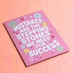 Bright pink A5 success quote print with cheerful white typography, colourful flowers and heart details.