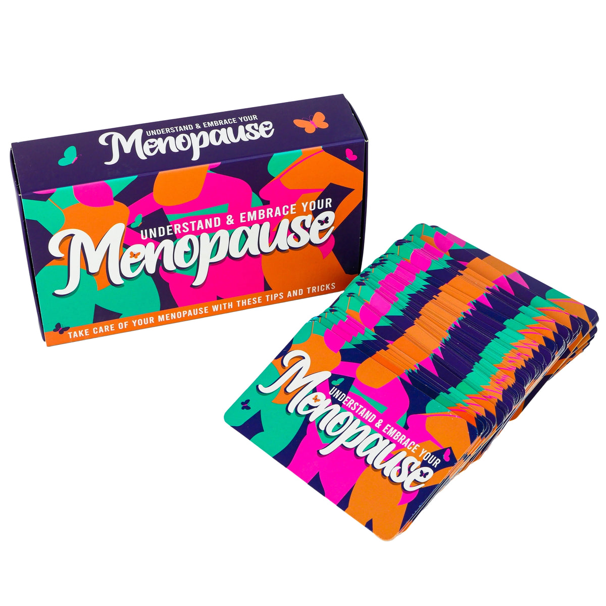 Understand & Embrace Your Menopause box with a deck of 100 colourful information cards.