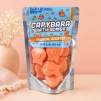 Pack of 10 orange tropical scented Capybara Bath Bombs in a resealable pouch