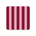 Square coaster with rounded corners featuring bold vertical stripes in candy pink and deep burgundy.