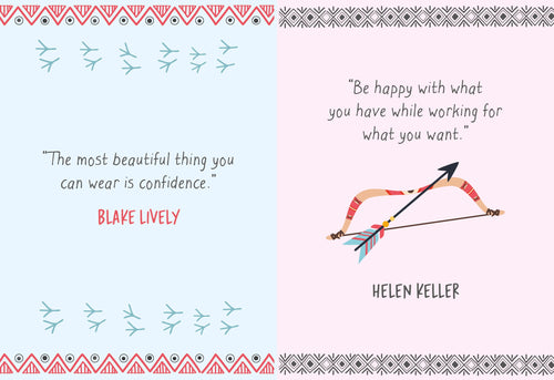 Inside Badass Mother Clucker book featuring colourful illustrations and positive quotes about confidence and happiness.
