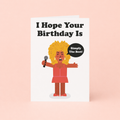 Tina Turner inspired birthday card featuring an illustrated singer with microphone and I Hope Your Birthday Is Simply The Best message.