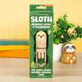 Sloth reading light and bookmark in green Gift Republic packaging.
