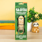 Sloth reading light and bookmark in green Gift Republic packaging.
