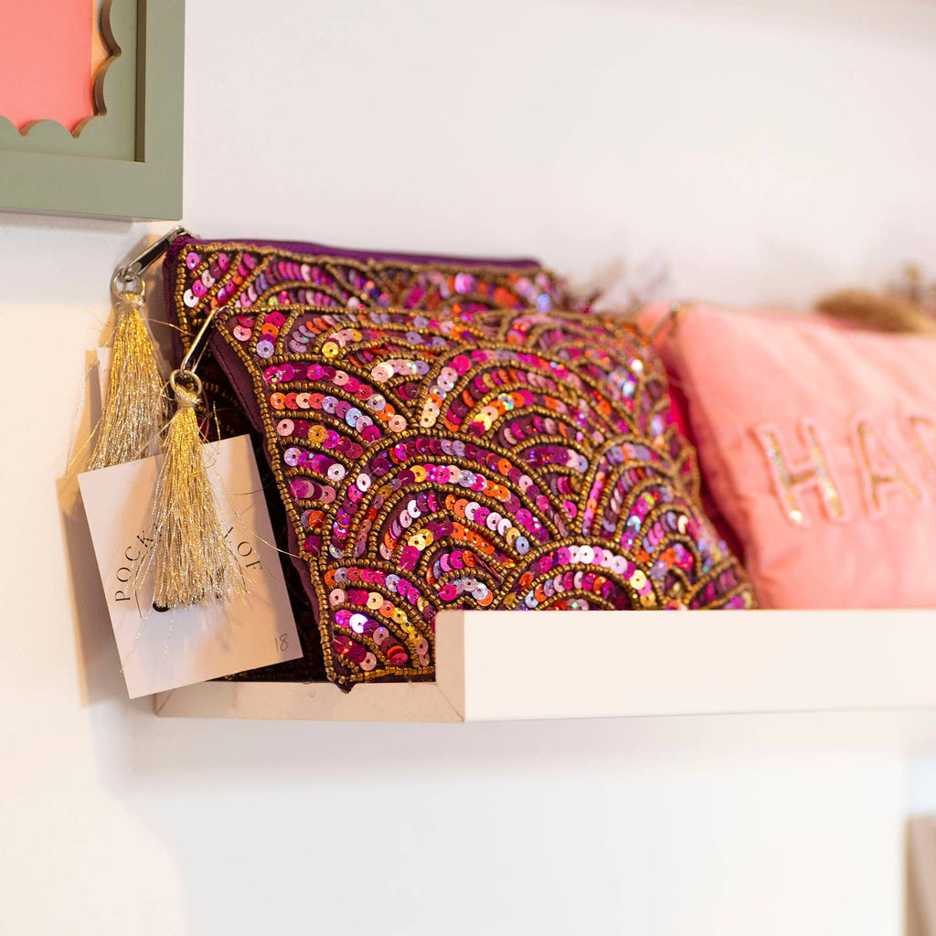 Pink Multi Sequin Wave Zip Pouch