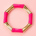 Hot Pink and Gold Acrylic Bamboo Stretch Bracelet