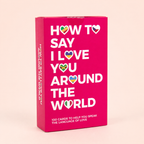 Bright pink How to Say I Love You Around the World set with language cards showing different translations.