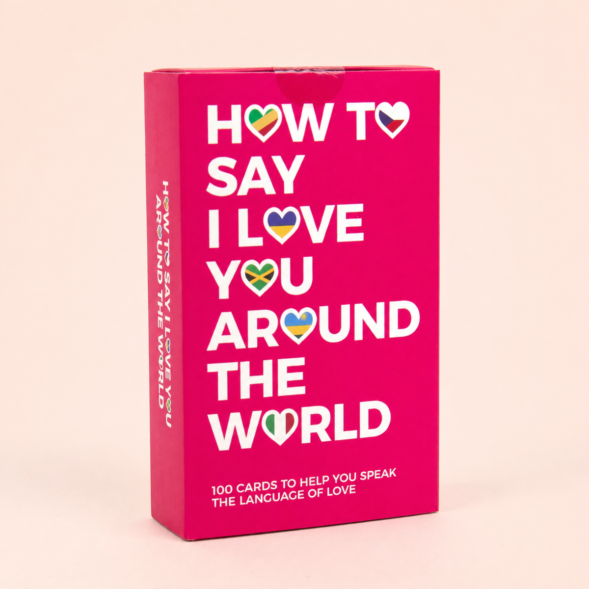 Bright pink How to Say I Love You Around the World set with language cards showing different translations.
