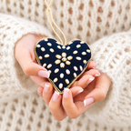 Navy Velvet Heart Christmas Bauble